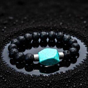 Turquoise Howlite & Black Lava Rock Bracelet! Thick, Solid & Chunky Stone Beads